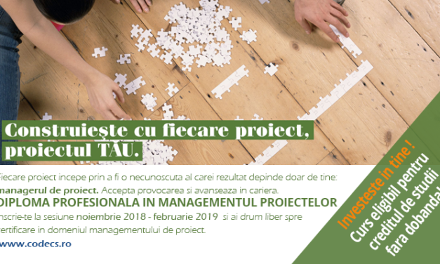 Noiembrie 2018 – Februarie 2019:  CODECS – Diploma Profesionala in Managementul Proiectelor